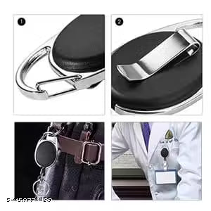 2ps Black Oval Round Phone Holder, ID Badge Reel Clip On Card Holders