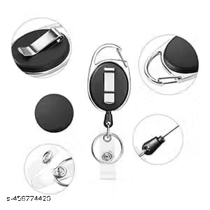 2ps Black Oval Round Phone Holder, ID Badge Reel Clip On Card Holders