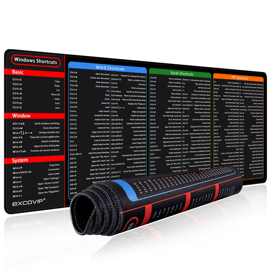 Office Shortcuts Mouse Pad Large Extended Excel Powerpoint Word Software Gaming Desk Keyboard Mousepad with Stitched Edge