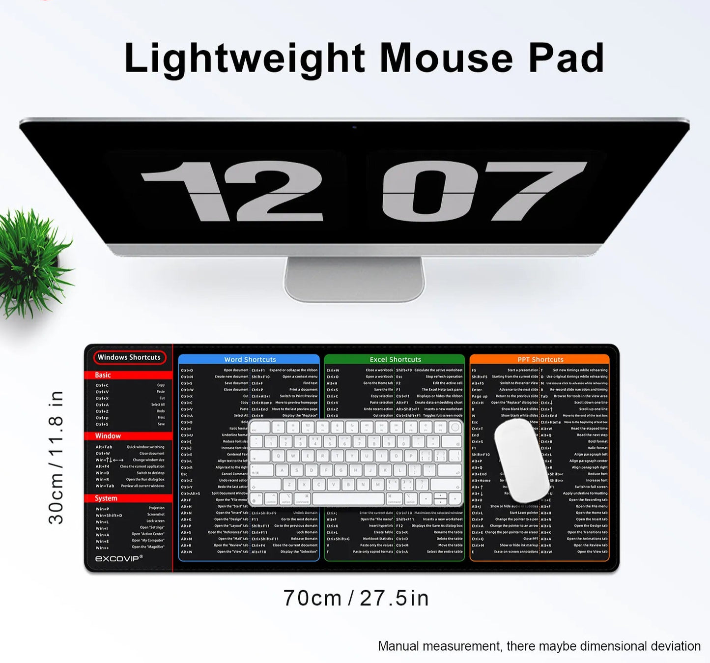 Office Shortcuts Mouse Pad Large Extended Excel Powerpoint Word Software Gaming Desk Keyboard Mousepad with Stitched Edge