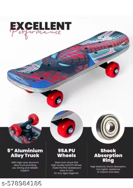 Portable Handheld Lightweight 17 Inch Skateboard Light Flashing 4 Wheels Mini Cruiser Skateboard, Beginners Longboard Suitable for Kids, Age (5-12 Years) (Multicolor Print)(Design sent As per available stock)